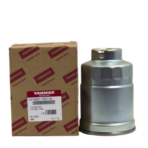 Genuine Yanmar 121857-55710 spin-on fuel filter with its Yanmar parts box